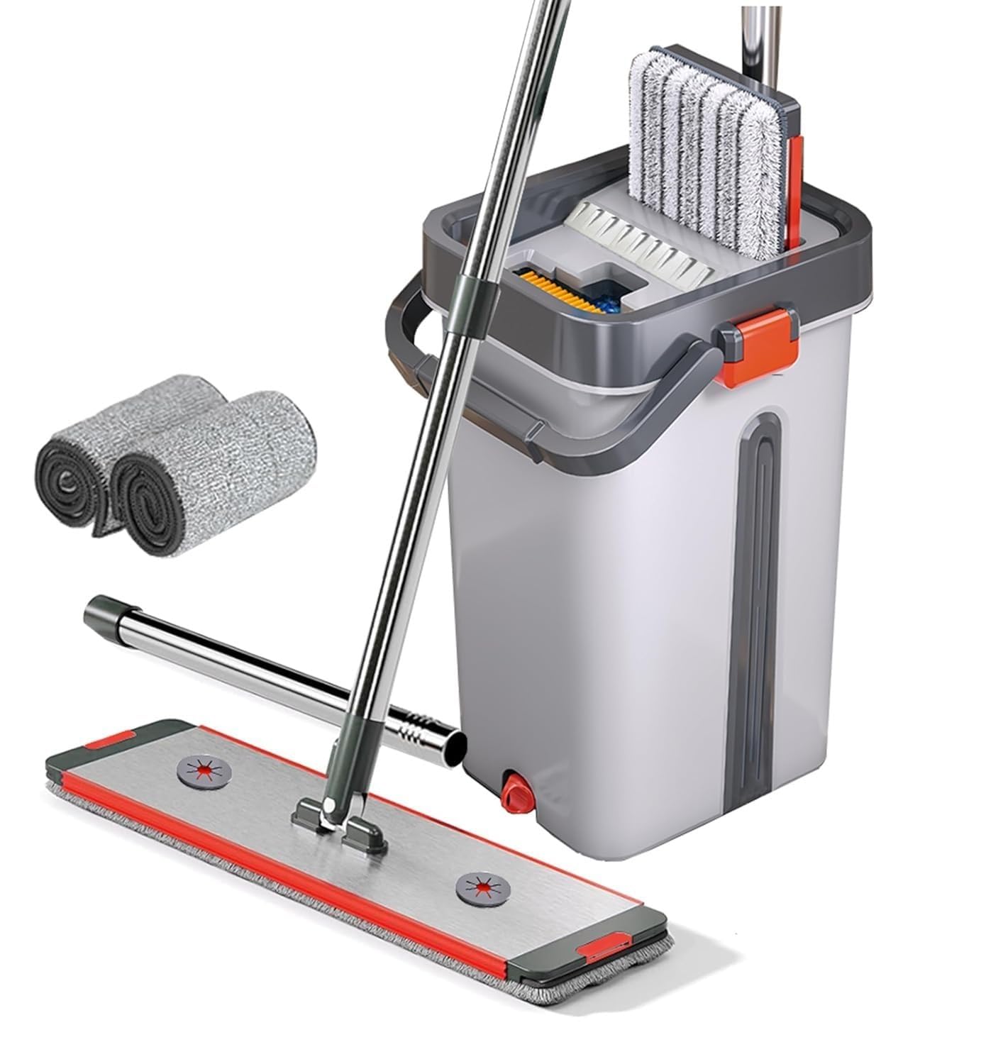 Mop Bucket Heavy Quality Floor Mopp with Bucket, Aluminium pad,Flexible Kitchen tap Flat Squeeze Cleaning Supplies 360 Flexible Mopp Head/2 Reusable Pads Clean Home with Adjustable Handle SX2-image-19