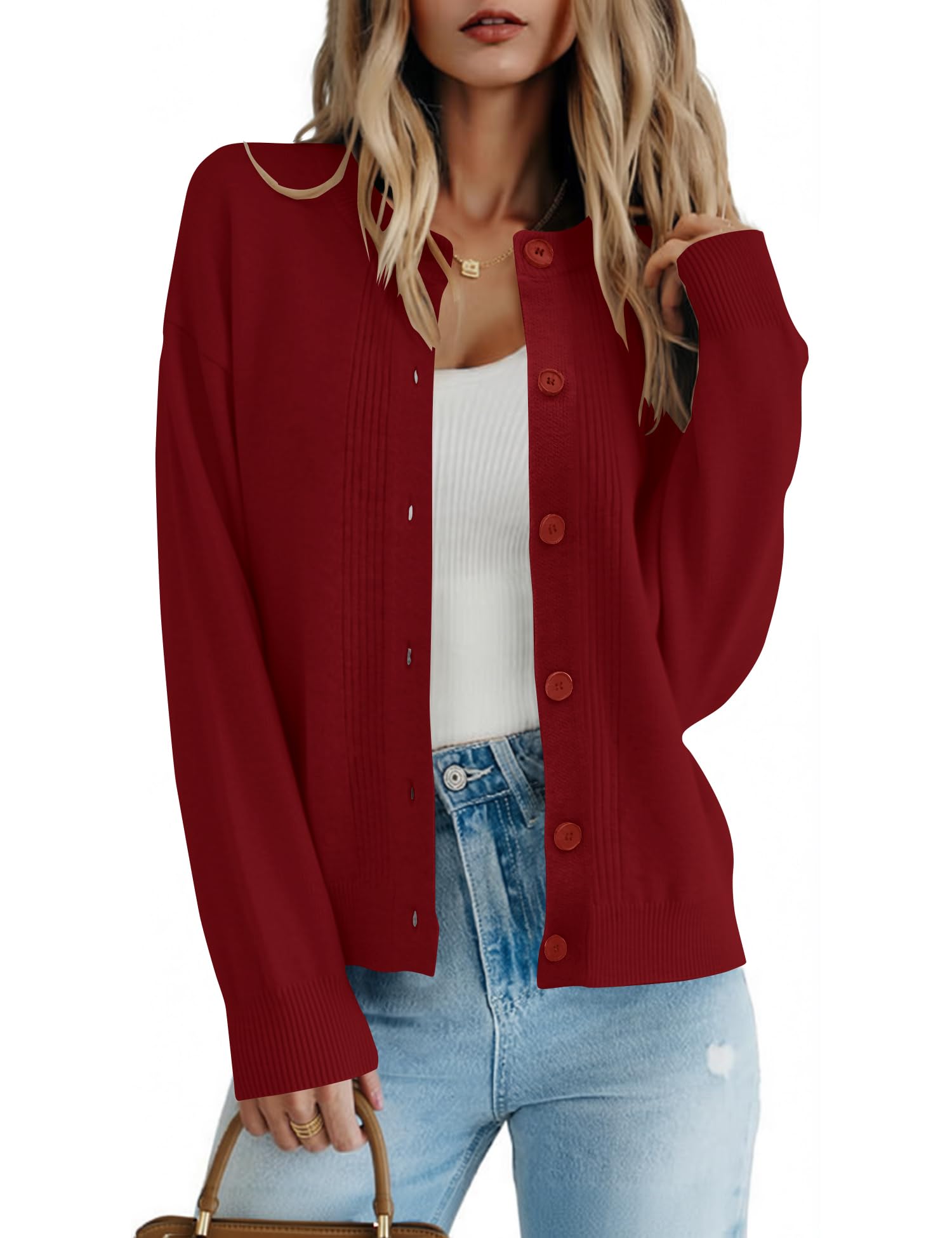 Cardigan Sweaters for Women Long Sleeve Loose Fit Cardigans Open Front Button Down Knit Outwear