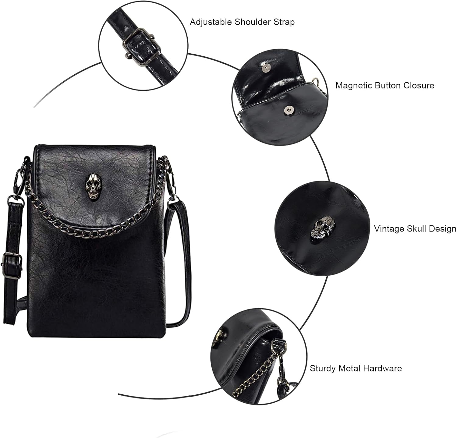 WITERY Small Crossbody Cell Phone Purse Gothic Leather Bag Shoulder Travel Purse - Image 5