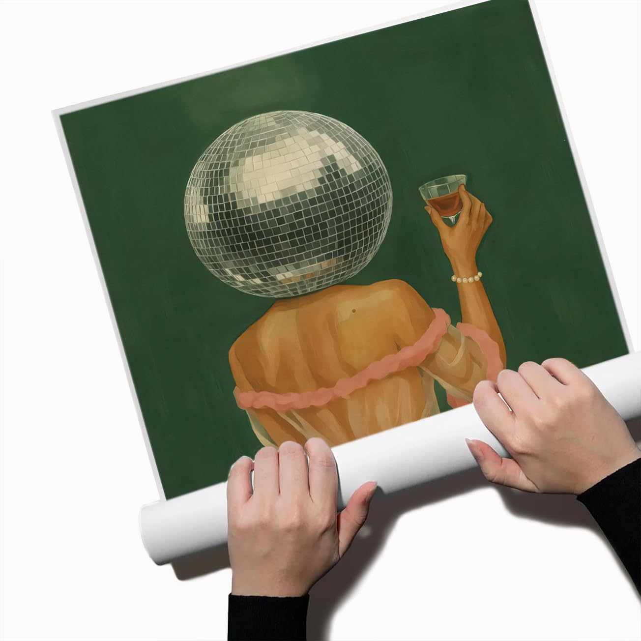 Disco Ball Wall Art – Retro Glam Bar Cart Poster, Vintage Moody Aesthetic Print for Bar Cart Decor 20x30in Unframed