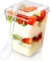 Vista 9 de Paquete de 50 Vasos de Postre de Plástico de 5 oz con Tapas y Cucharas, Vasos de Parfait de Yogur y Aperitivos para Fiestas, Mini Vasos de Postre