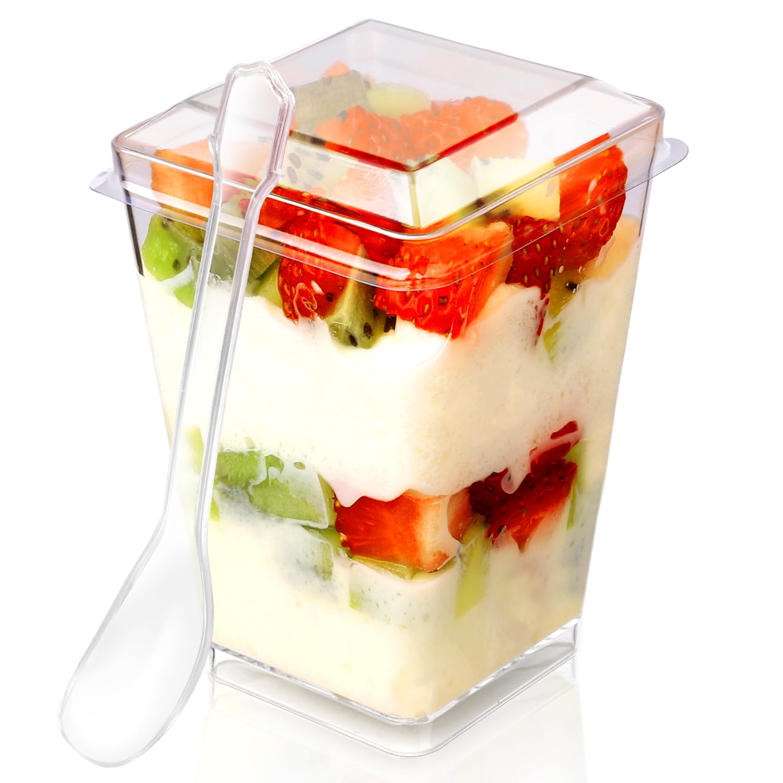 Photo 1 of *MISSING PARTS**
FIFWVGP 5 oz 60Pcs Plastic Dessert Cups With Lids and Spoons, Yogurt Parfait Appetizer Cups for Party, Mini Dessert Shooters for Pudding and Fruit