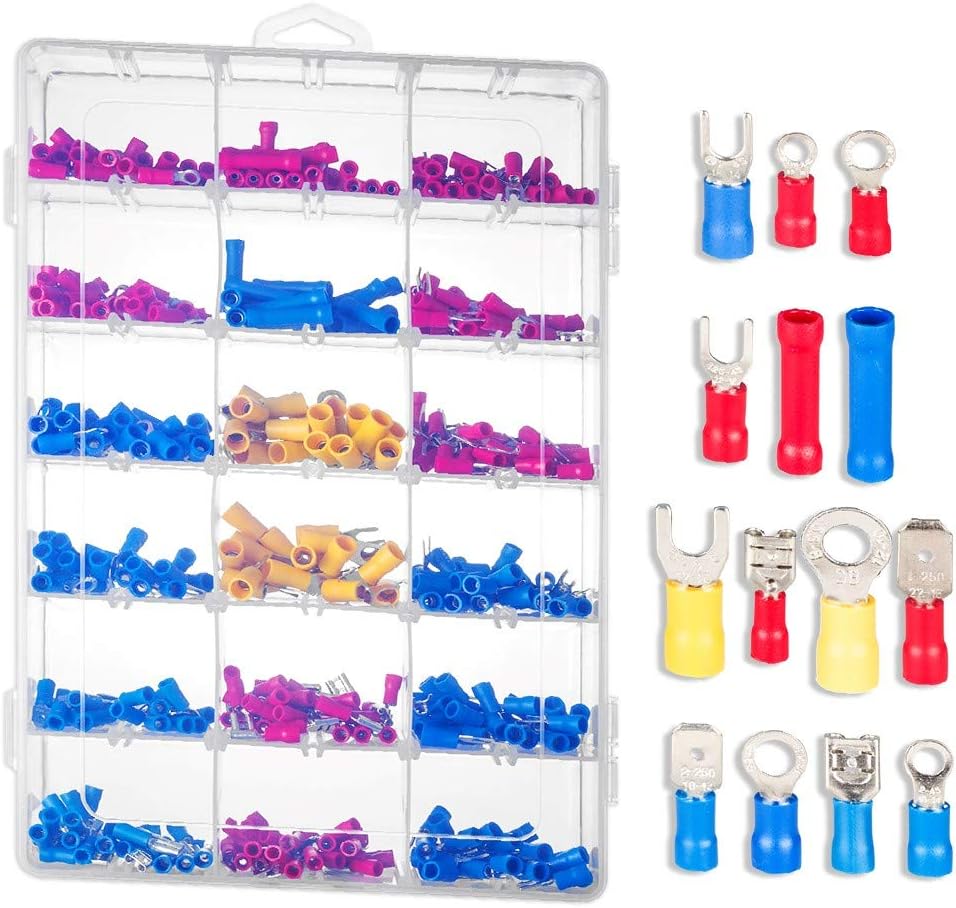 New Lon0167 520 Pcs Assorted Insulated Electrical Wire Terminals Kit Crimp Spade Set Copper + PVC + Tinplate(520 Stücke Verschiedene Isolierte Elektrische Drahtklemmen Kit Crimp Spaten Set Kupfer + PV