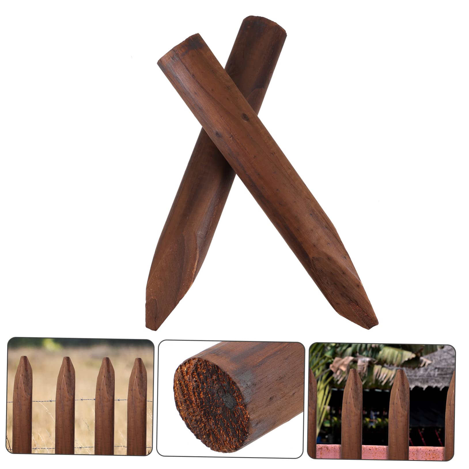 Lot de 2 Piquets de Clôture en Bois Marron, Tuteurs pour Jardin, Robustes et Lisses, pour Petits Arbres et Plantes, Allées et Zones de Pique-