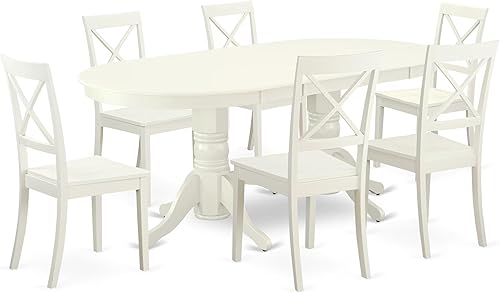 Vista 14 de East West Furniture VABO5-LWH-W - Juego de mesa de cocina de 5 piezas para 4 personas, incluye una mesa de comedor ovalada con hoja de mariposa y 4