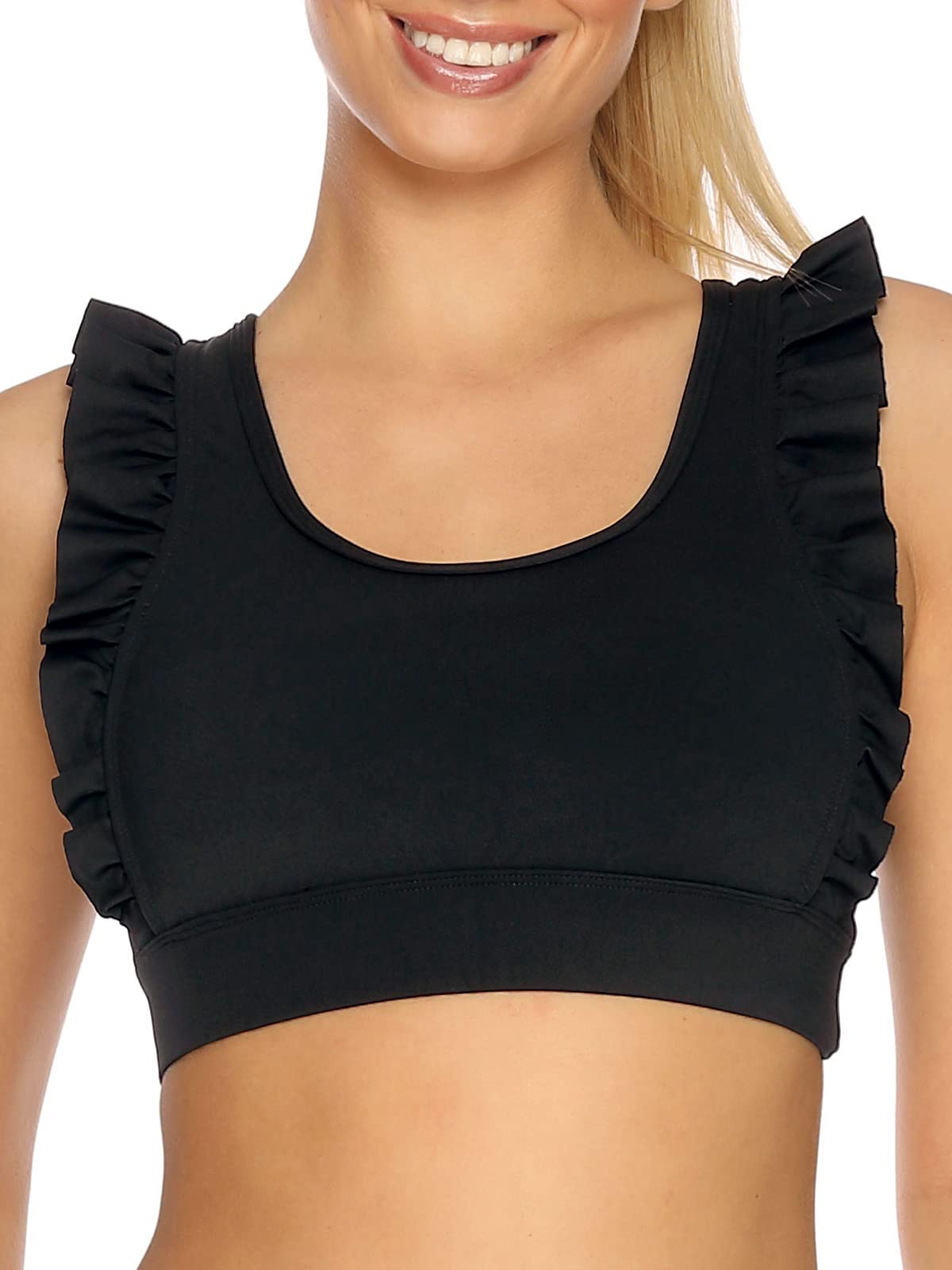 RELLECIGA Women's Ruffle Scoop Neckline Sports Bra Fitness Support Workout Bra Yoga Bra Tops