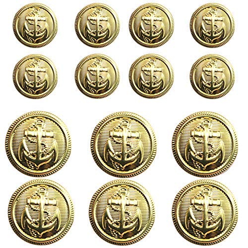 14 Pieces Metal Blazer Button Set - Naval Anchor CREST - for Blazer, Suits, Sport Coat, Uniform, Jacket (Gold 18mm 23mm)