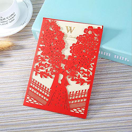 Inviti Matrimonio 100 Pezzi Blu Rosso Inviti Di Nozze Biglietto Auguri Elegante Albero Buste Personalizzabili Festa Bomboniera Decorazione(Red Cover insert)