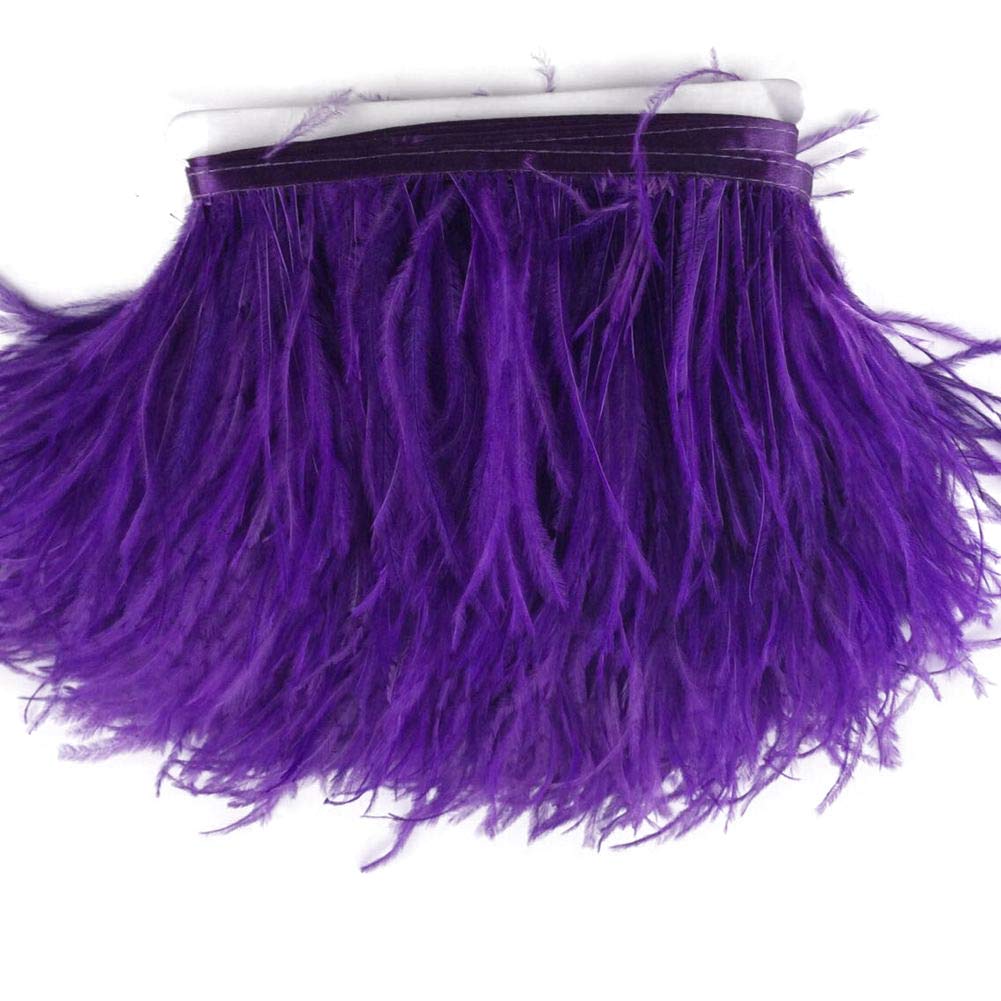 Sowder Ostrich Feathers Trims Fringe with Satin Ribbon Tape for Dress Sewing Crafts Costumes Decoration Pack of 2 Yards(Purple)