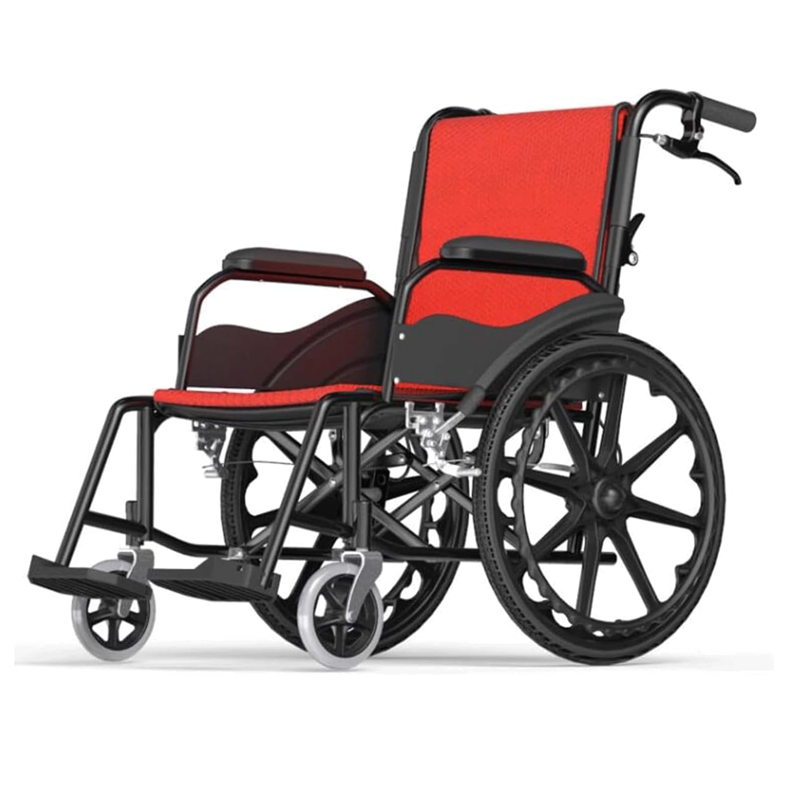 BKEKM Silla de Ruedas Sillas de Ruedas Plegables, sillas de Ruedas de Transporte de Acero al Carbono, Silla de Ruedas Manual Ligera con Frenos de Mano para Adultos, Ancianos, Carga de 220lb Cómodo