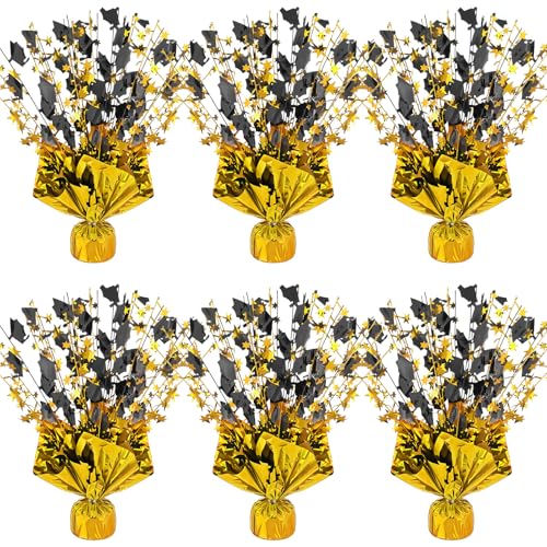 Image of 6 Packs Graduation Decorations Centerpieces for Tables Metallic Foil Star Graduate Cap Burst Tabletop Display in Black and Gold for 2026 Grad Ceremonies Celebrations Party Decor Supplies 12 inch