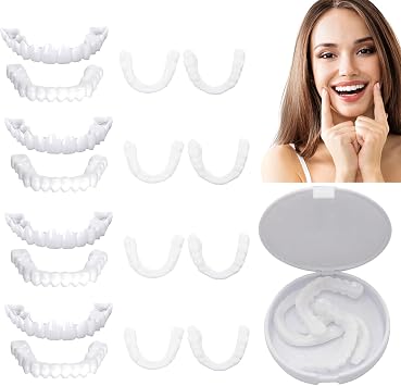 Belligern 4 Pairs Clip in Veneers Teeth, Press up and Down Veneers Teeth Comfort Teeth Veneers, False Teeth Set with Box Regain Your Confident Smile for Men and Women