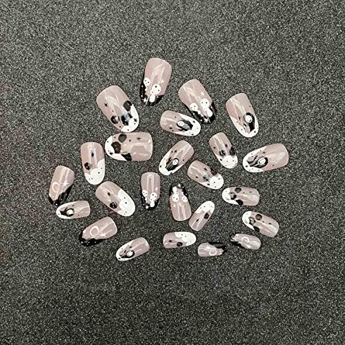 Wedity 24 PCS Halloween Pumpkin Ghost Print Cute False Nails Press on Nails Artificial Nails for Women and Girls (D) - Image 4