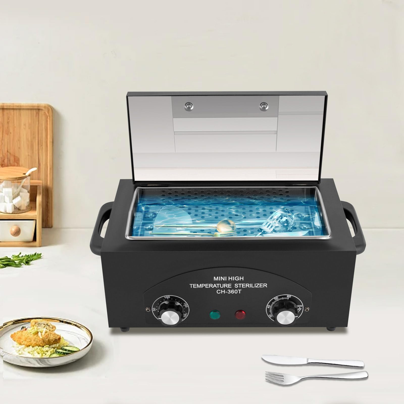 300W Heißluftsterilisator Desinfektion 220℃ Trockene Hitze Sterilisator Hochtemperatur-Sterilisator mit Timer für Nagelwerkzeuge Kosmetikwerkzeuge Fußpflege Schönheitssalon(Schwarz)