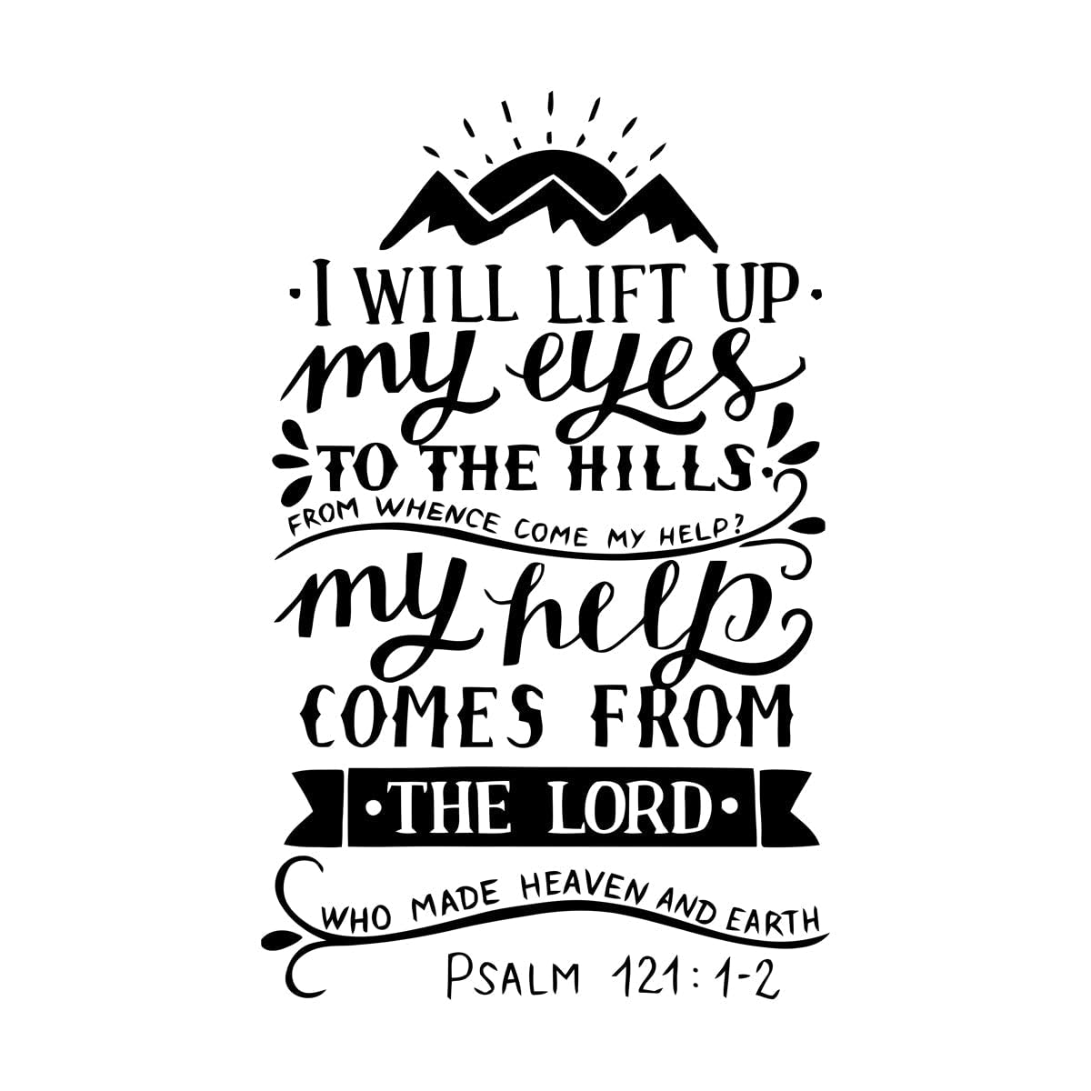 Lzhouting Wall Stickers 1264 Bible Verse Psalm 121:1-2 Wall Sticker Living Room Kitchen Christian Psalm Jesus Inspirational Quote Wall Small - 35X56cm
