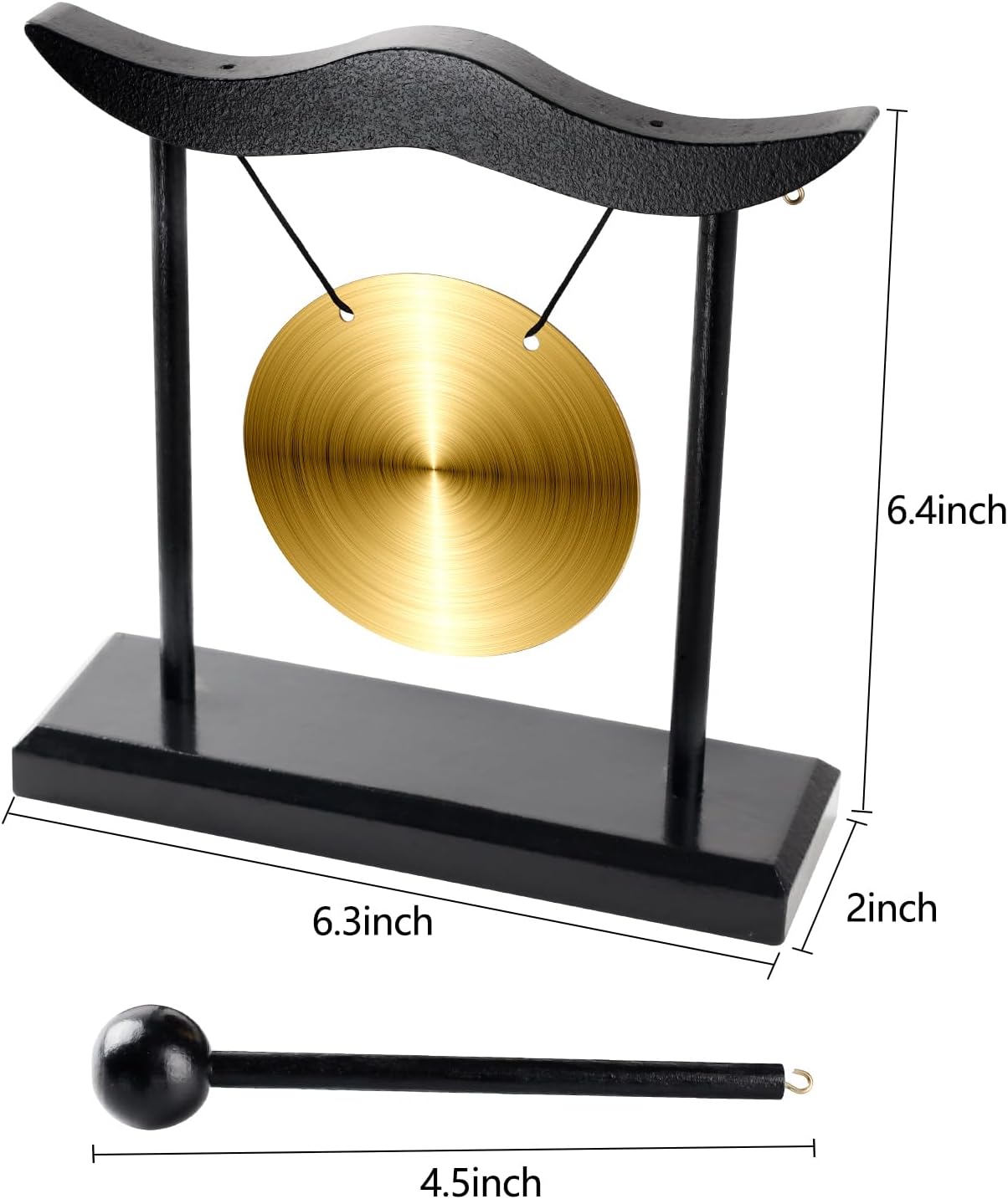 Feng Shui Gong Decor, Zen Brass Desktop Decor, 6.4x6.3x2 Inch Mini Sound Healing Instrument for Home, Office, Party, Yoga, Gift