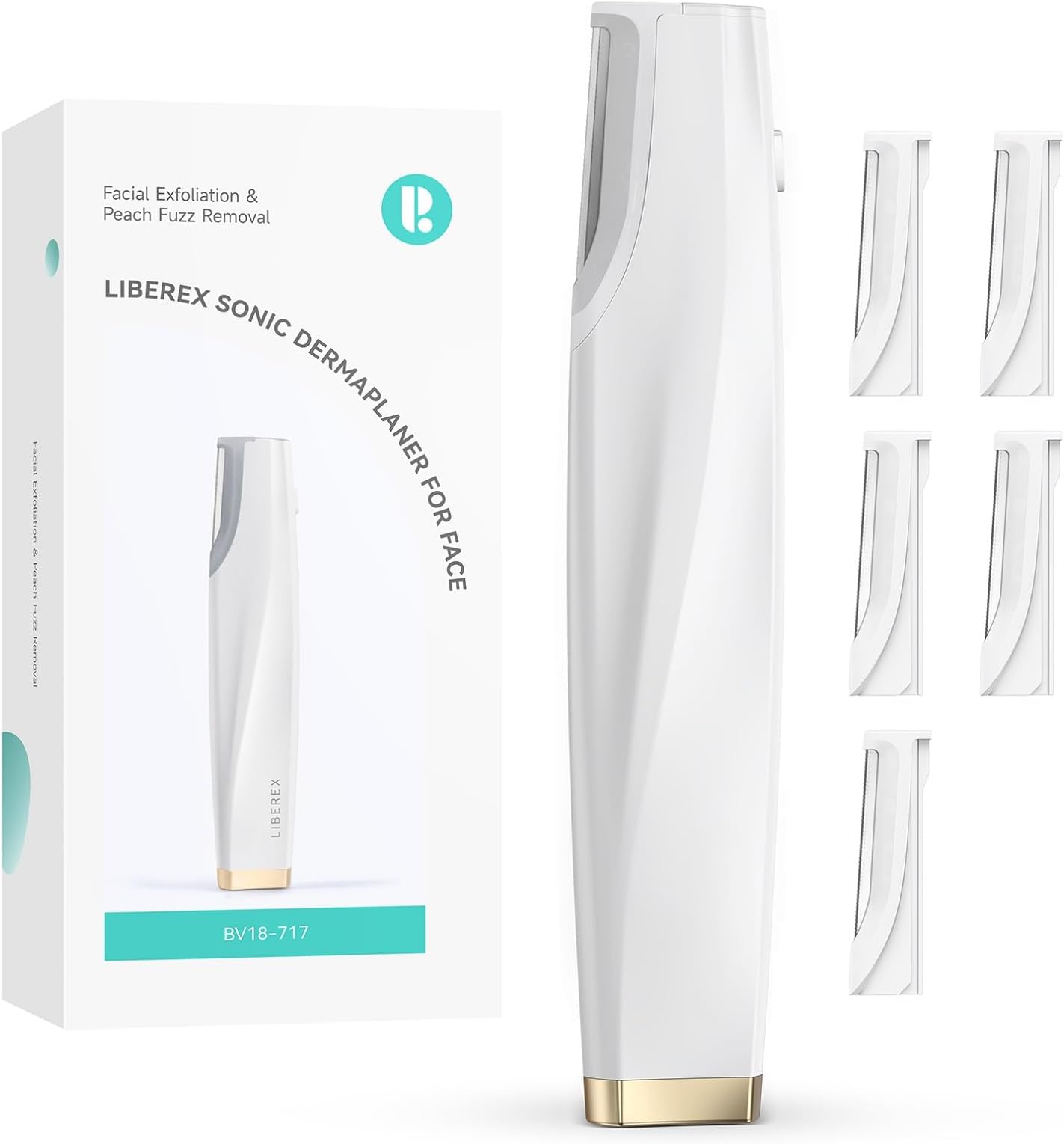 Liberex Cleansing Your Days Sonic Dermaplaning Tool for Face - Rechargeable Dermaplane Razor with 6 Refill Dermablades, Facial Hair & Peach Fuzz Remover for Women