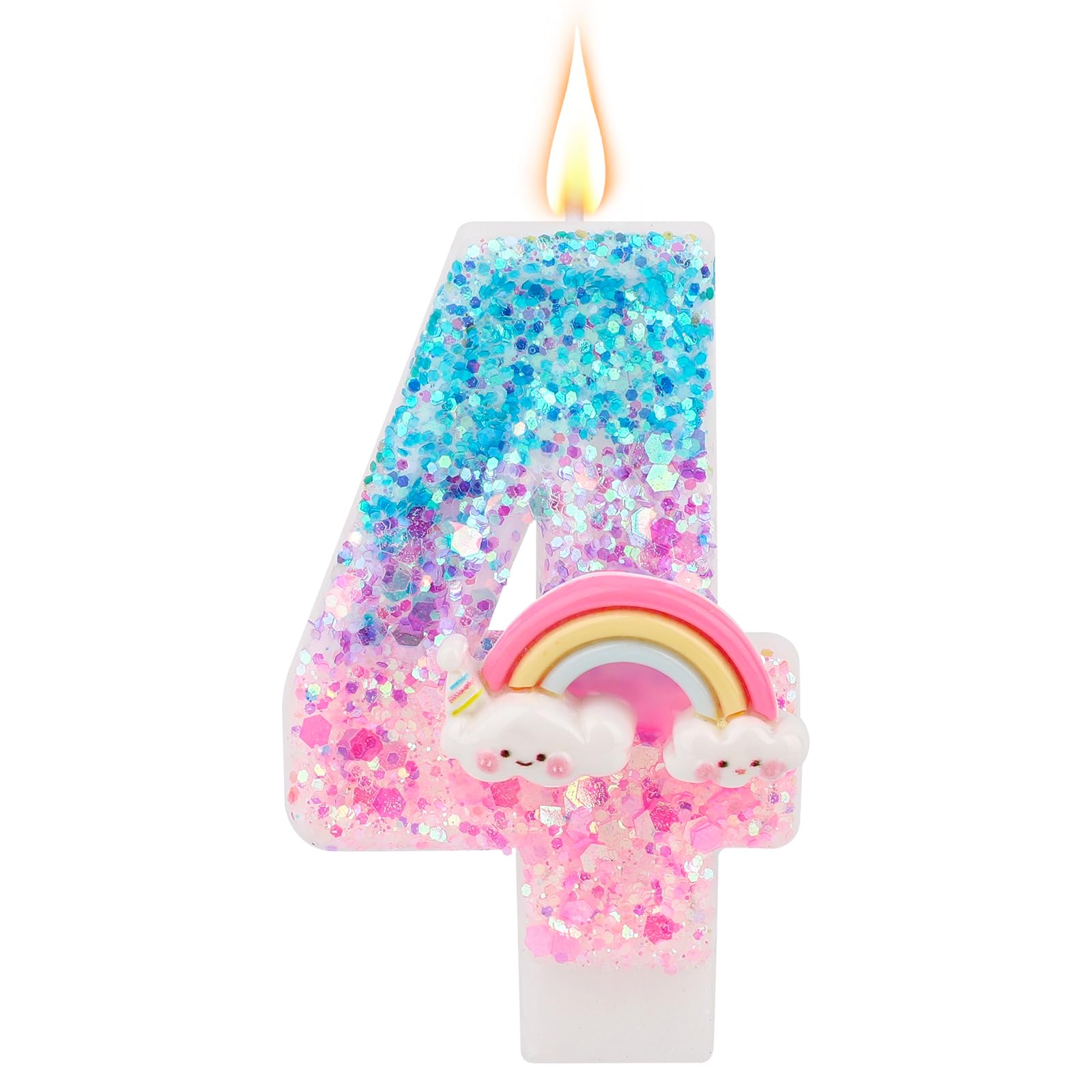 4 Candeline Di Compleanno Arcobaleno Con Perle E Polvere Oro – Tema Principessa Per 4° Compleanno