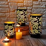 JHY DESIGN Set of 3 Metal Candle Holders 7.5“H Green Hurricane Pillar Candleholder Vintage Table Candlestick Holders Great Centerpieces for Home Decor Wedding Parties Events