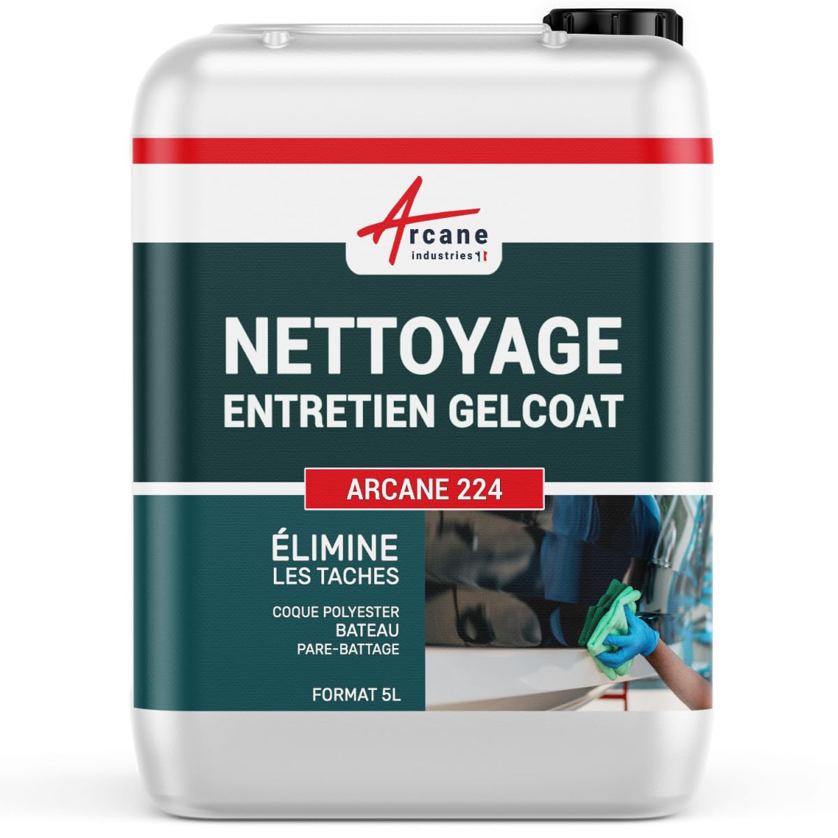 Nettoyant coques polyester, pont gel coat, pare-battage, entretien bateaux, nettoyage, entretien gelcoat - 5 L - ARCANE INDUSTRIES