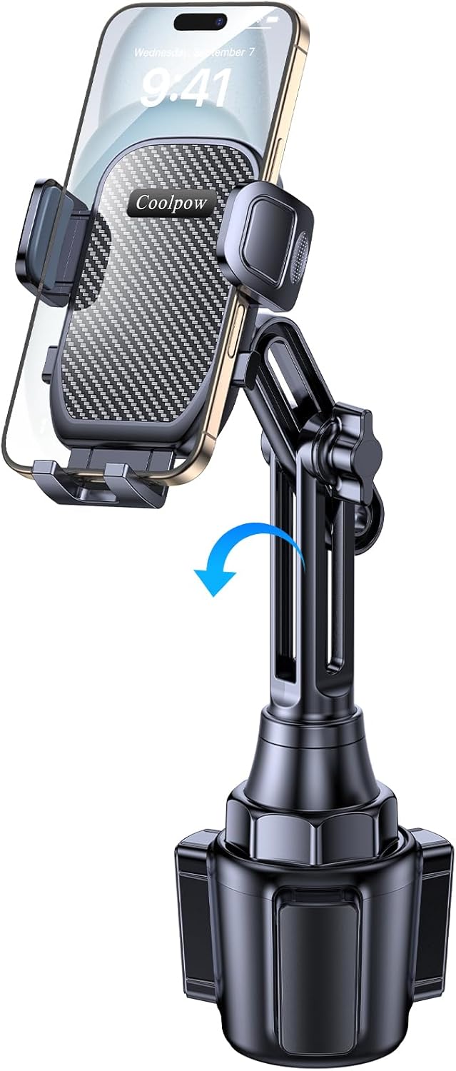 Coolpow Soporte de teléfono para automóvil (más sólido). Soporte de teléfono ajustable de 360 para automóvil, camión, carrito de golf, soporte de