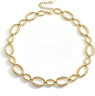 Gold/Silver Chunky Chain Necklace for Women - Stainless Steel Oval Choker