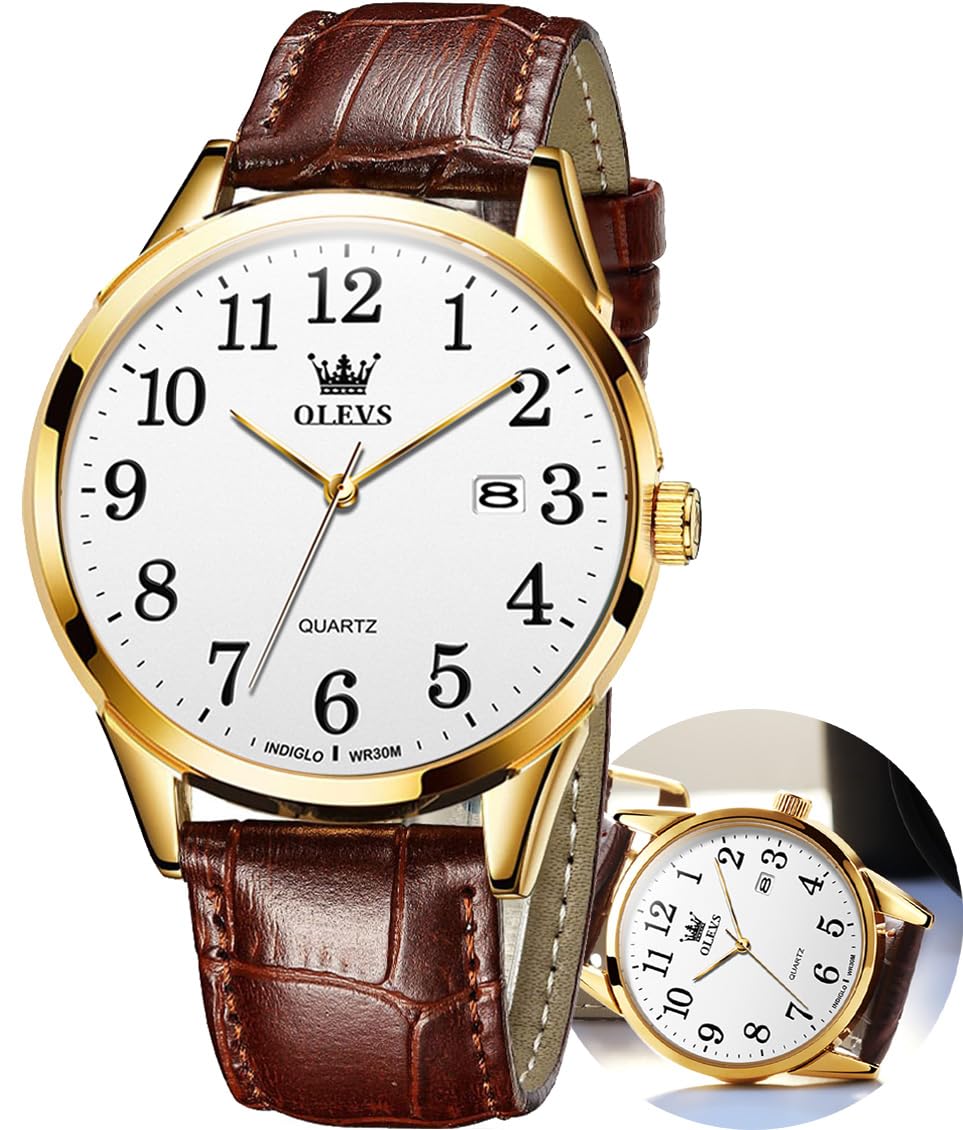 Sponsored Ad - Mens Watches Minimalist Brown/Black Leather Band Dress Waterproof Analog Quartz with Date(White/Black/Blue Dial) Classic Casual Easy to Read Men's Wrist Watches