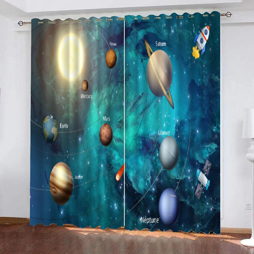 Blackout Curtains Planet 2 Panels 52" Wide x 84" Drop Room Darkening Polyester Fabric Eyelet Curtain 3D Starry Sky Universe Curtains Energy Saving Window Drapes for Home Decoration（style 31-5）