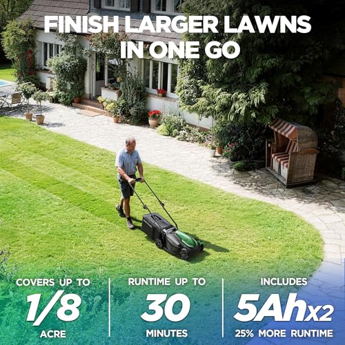 14" Cordless Lawn Mower, 20V Lightweight Push Mower with 2×5.0Ah Battery, Ultra-Quiet Motor for Small Yards, Lawn Care, Backyard Maintenance - Image 2