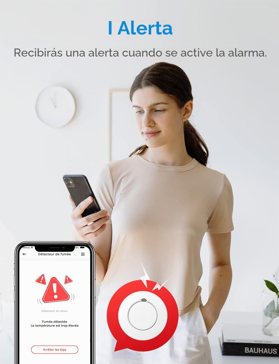 Meross Detector de Humo Interconectado con HUB, Lote de 3, Compatible con Apple HomeKit Alexa Google, Alarma de Incendios Silencio Autotest