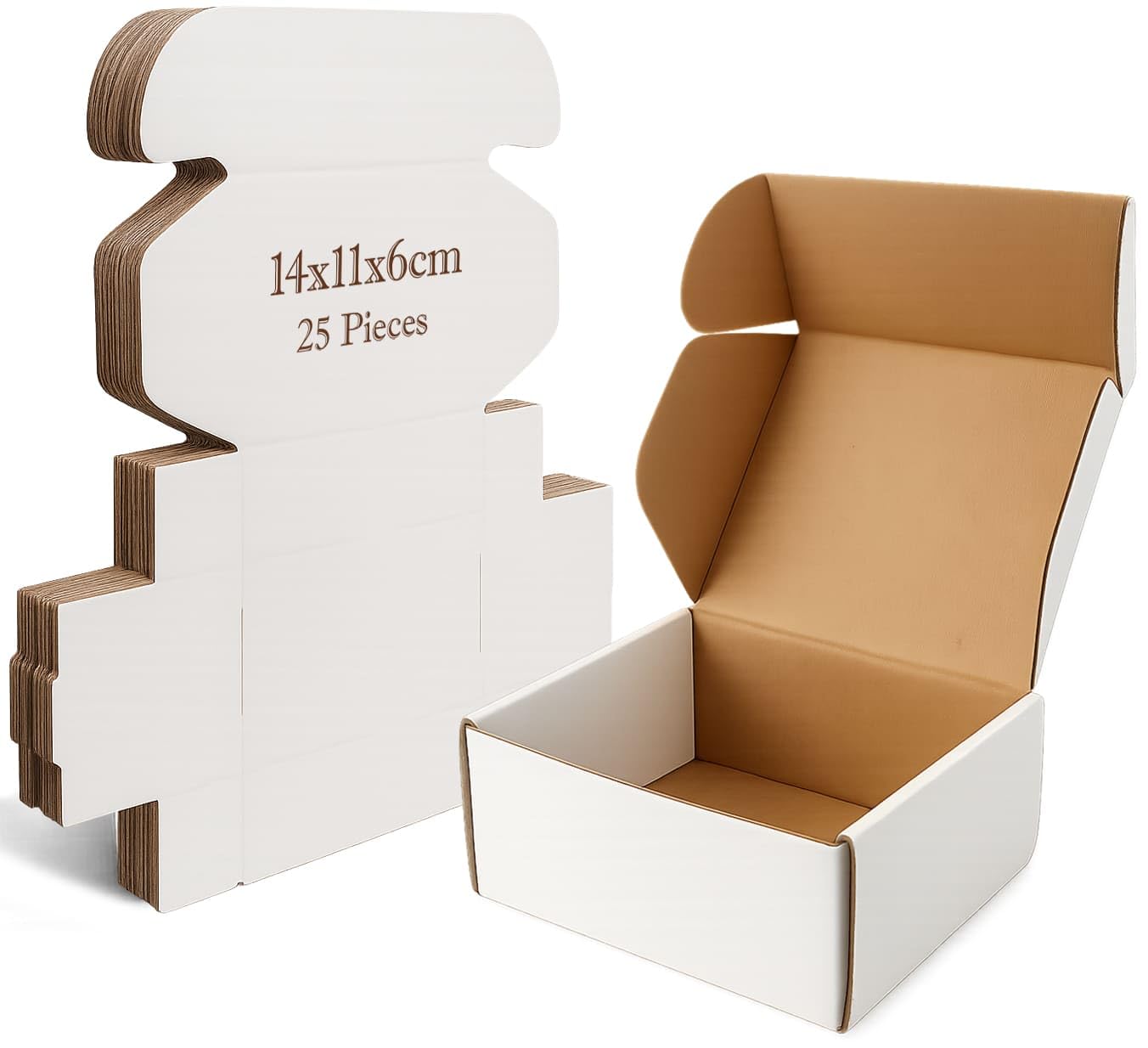 HYFY [25 PCS] Small Shipping Box 14x11x6cm - White Cardboard Boxes, Corrugated Carton for Mailing, Packaging, E-Commerce, Moving