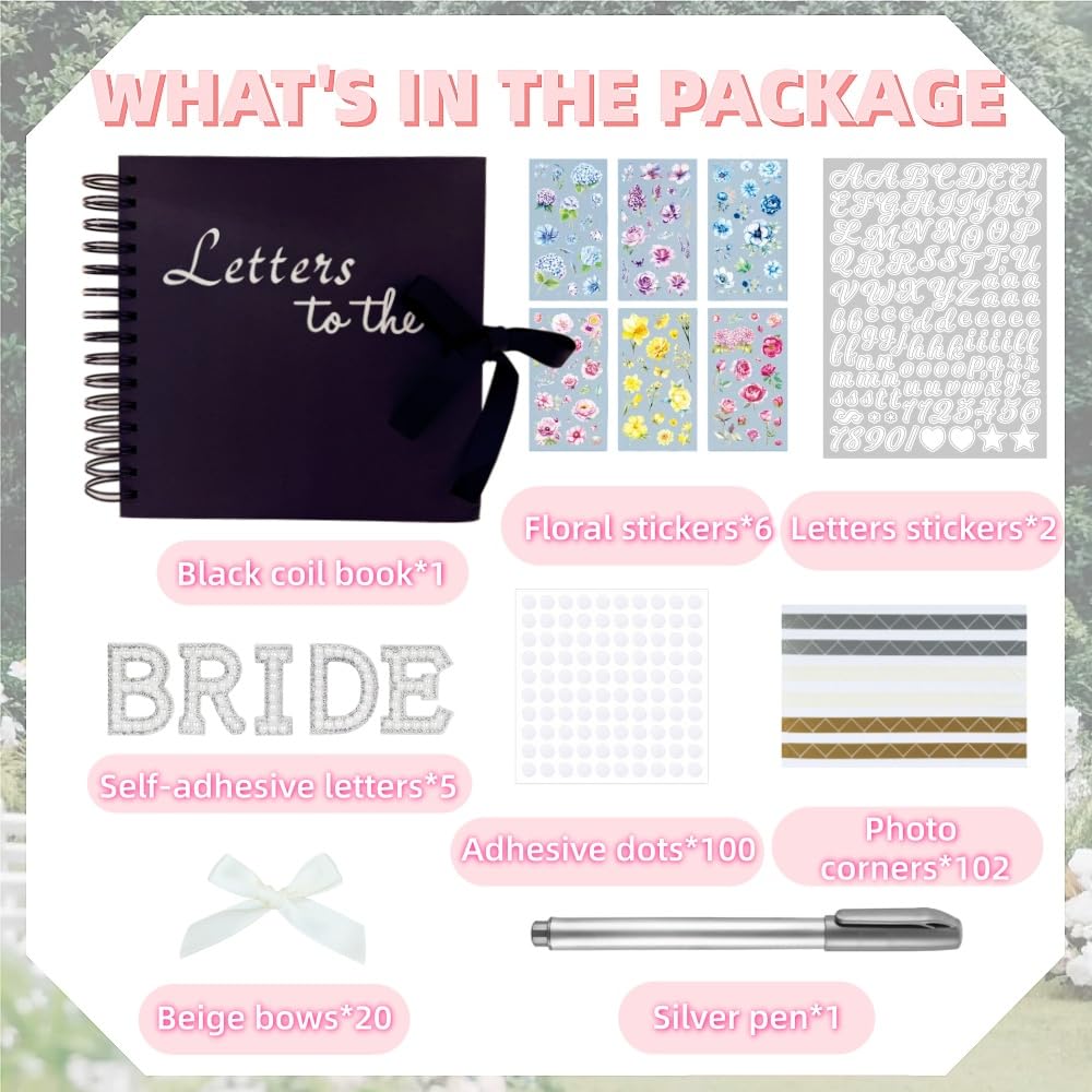 Album z listami do panny młodej, księga gości, 80 pustych stron, w twardej okładce, do scrapbookingu, na ślub, do samodzielnego wykonania, dla rodziny, na rocznicę, z zestawem akcesoriów do