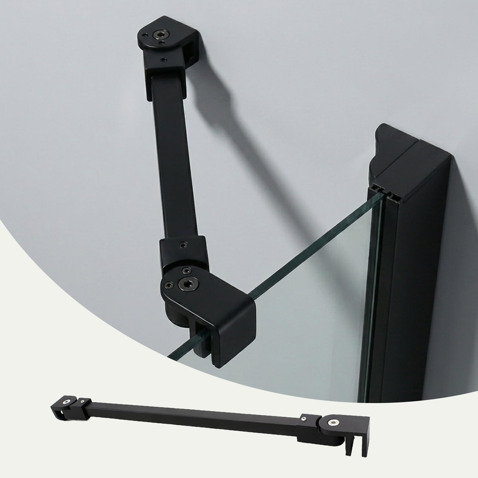 Shower Screen Support bar 16 24 36 48 60 in Shower Glass Support Bar, Shower Enclosure Stabilizer Rod with 180° Pivot, Wall-to-Glass Secure Fixed Brace Arm for Shower Door(Black,27.6in/700mm)