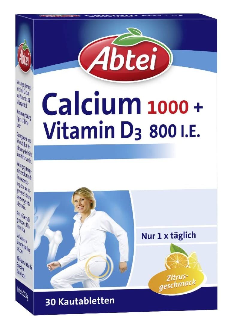 Abtei Calcium 1000 + D3 – Hochdosierte Knochenunterstützung, Zitronengeschmack, 30 Tabletten