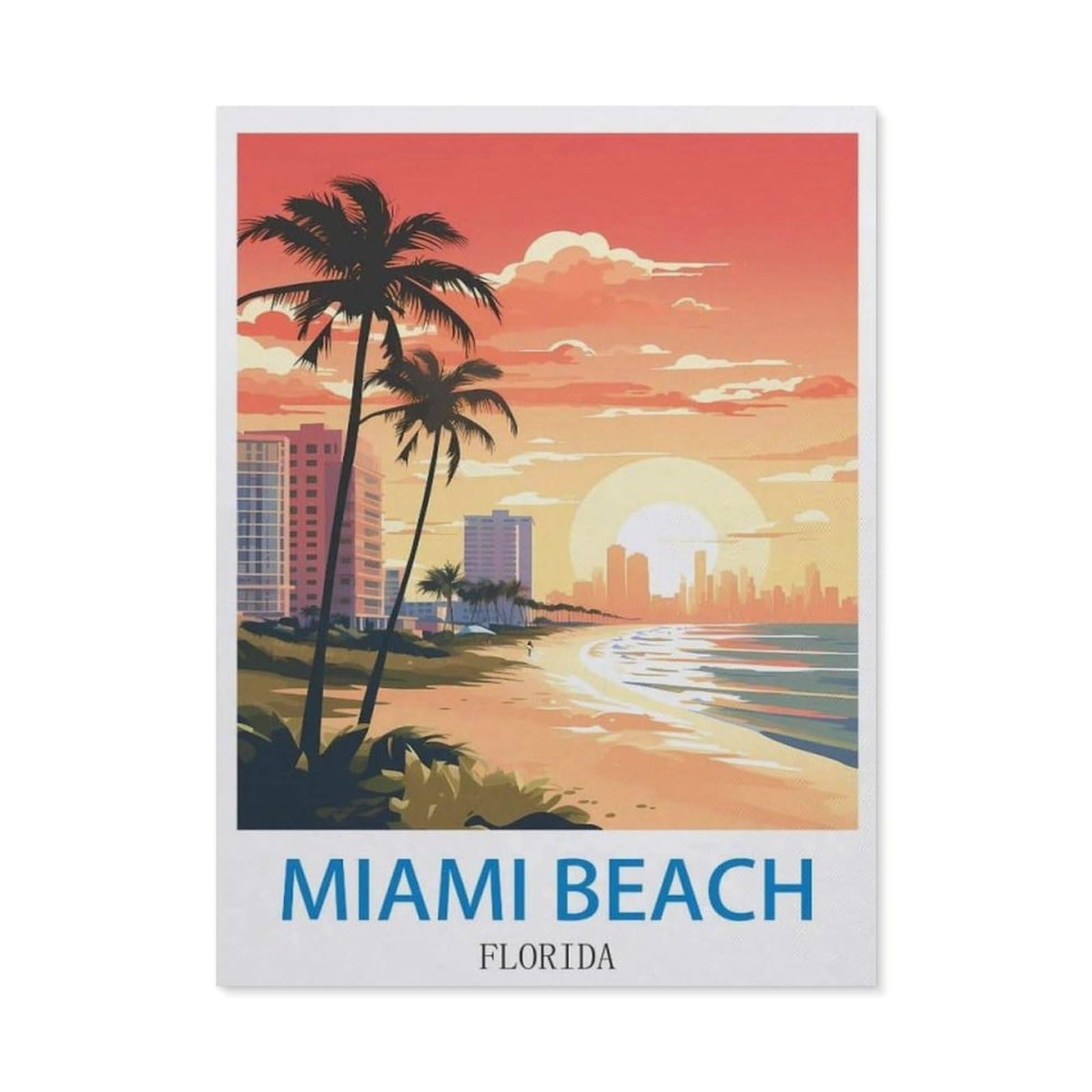 BEAYODKP 5D Diamond Painting Set for Adults and Children，Miami Beach Florida Vintage Travel Posters Surf，DIY Diamond Crystal Rhinestone Embroidery Painting（40 x 50 cm/15.74 x 19.68 inches）-CL38