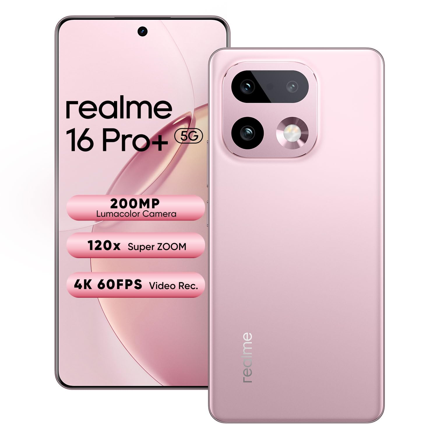 realme 16 Pro+ 5G Smartphone 8+256GB Pink, 6.8-Inch Screen, 144Hz AMOLED Display, 7000mAh Battery, 80W SuperVOOC, 200MP Periscope Primary Camera 50MP Front Camera, Snapdragon 7 Gen 4, IP69