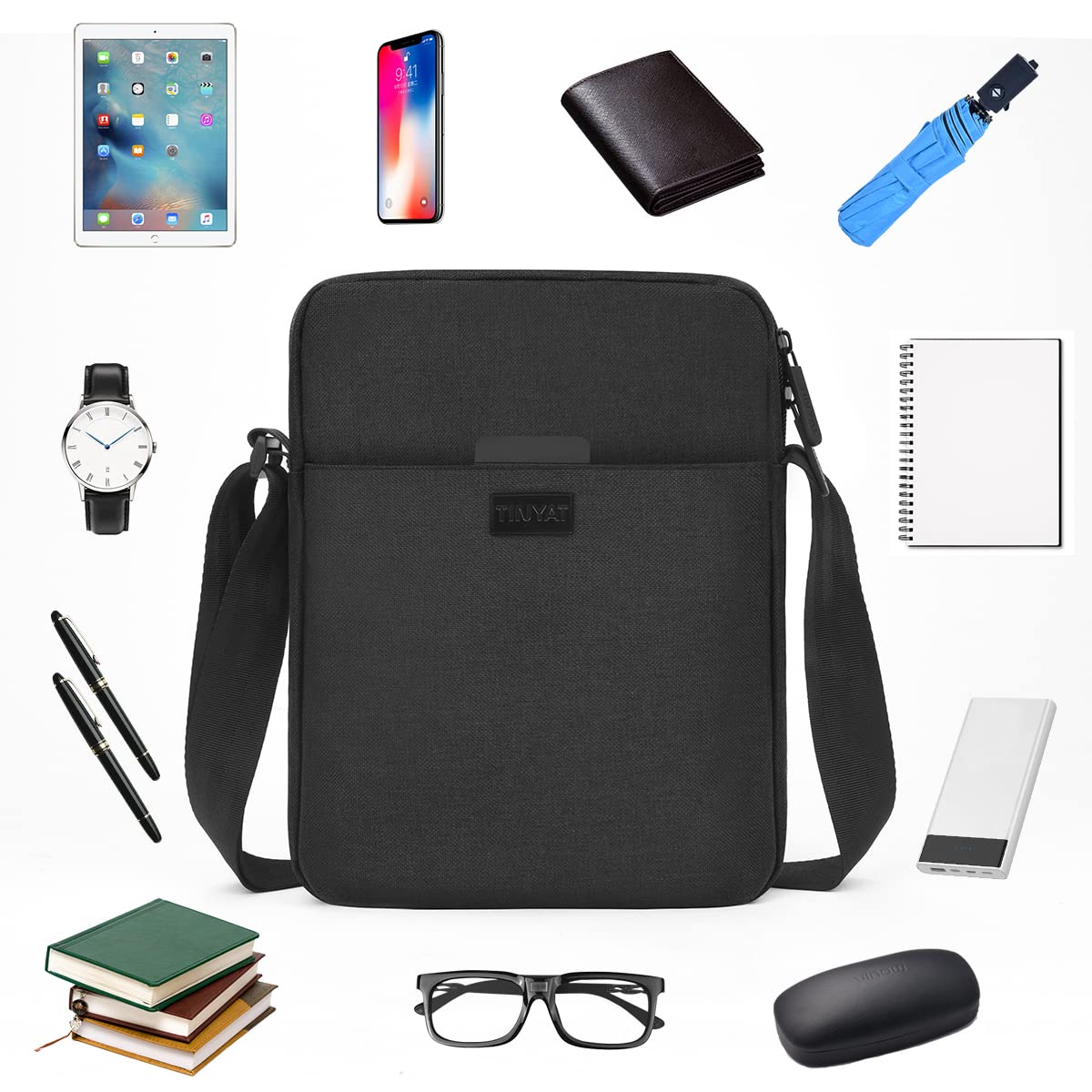 flintronic Męska torba na ramię, wodoodporna torba kurierska z regulowanym paskiem, lekka torba robocza z wieloma kieszeniami, torba crossbody, do pracy, na zakupy, do szkoły, podróży, codziennego