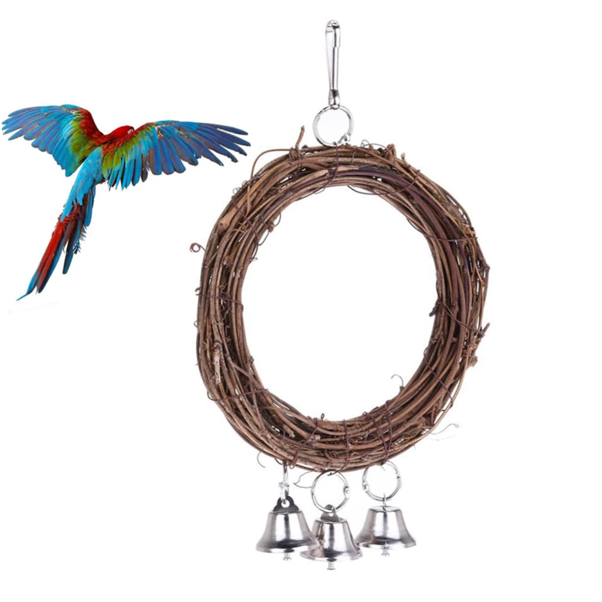 DOITOOL 3stücke Stehendes Papageien-schaukelspielzeug Rattan-Kreis Mit Glocken Vogelspielzeug Für Käfige Kletterzubehör Für Vögel Spielplatz Für Papageien