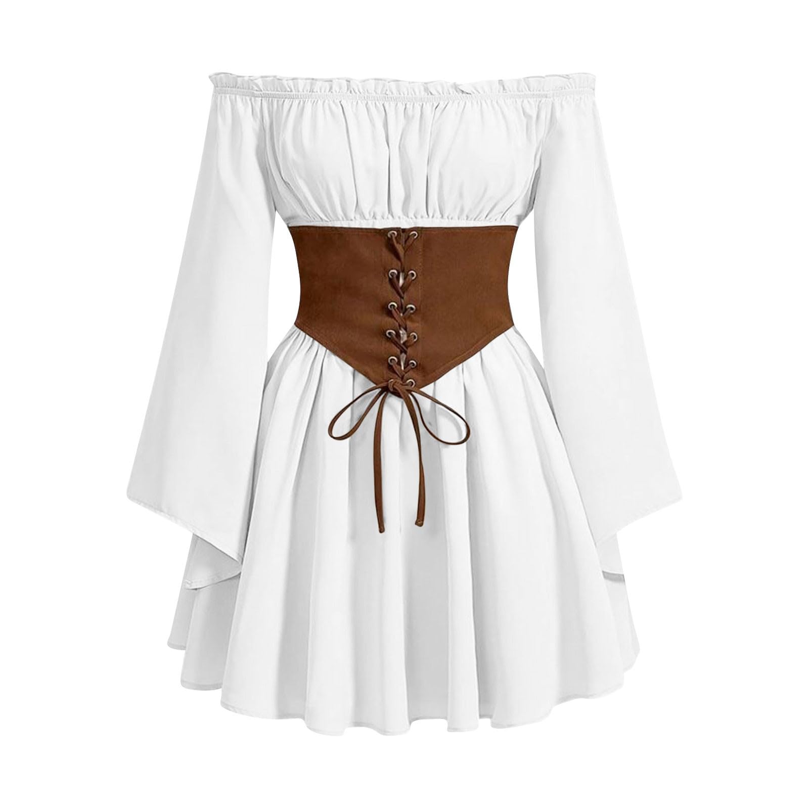 Womens Medieval Dresses Off Shoulder Mini Corset Dress Traditional Irish Dress Fairy Costume Renaissance Elf Ear Costume Elvish Cosplay Halloween Fancy Dresses Pirate Costumes White