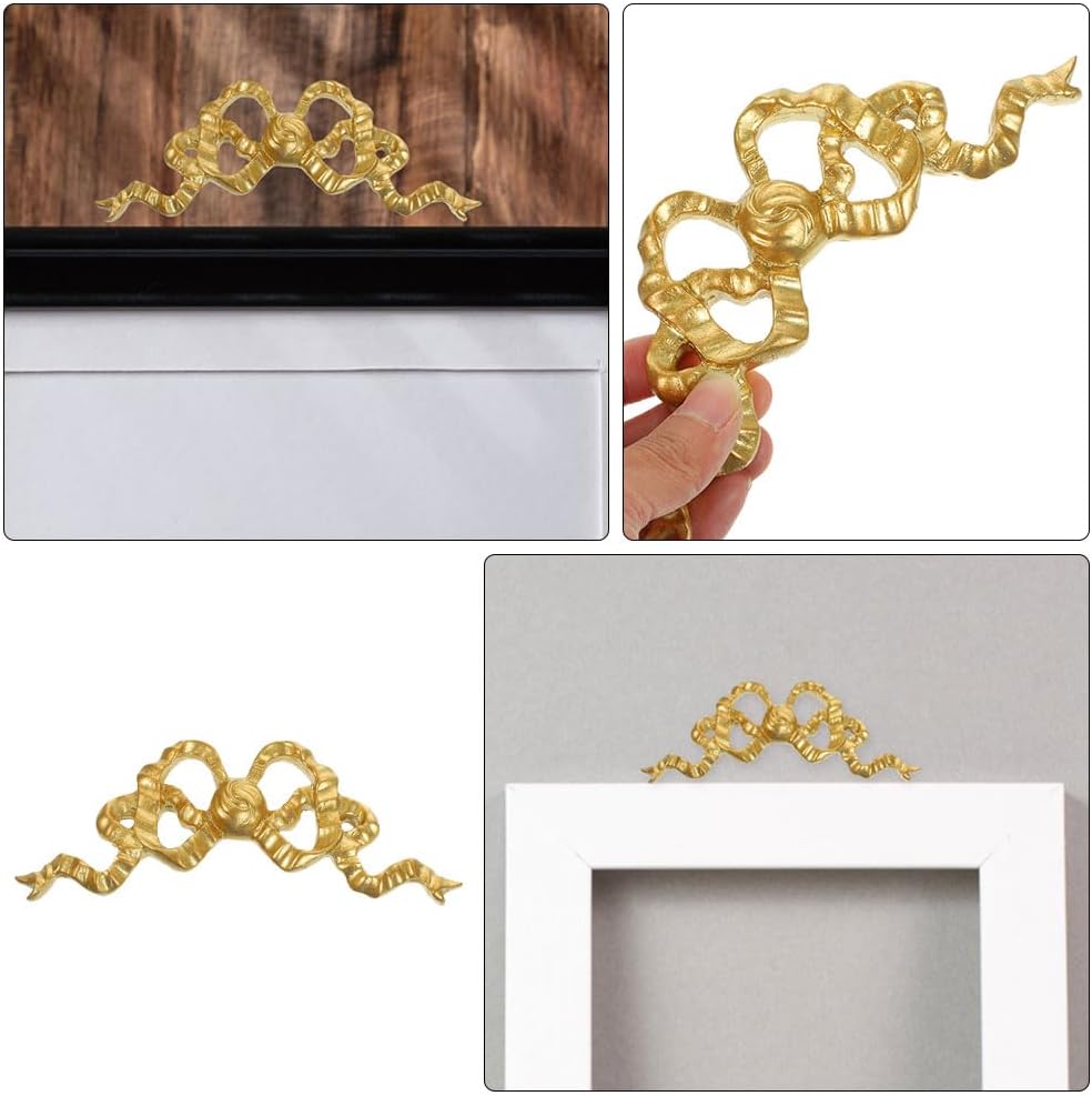 LOGOFUN 2Pcs Bow Knots Wall Hanging Decor Elegant Resin Golden Bow Wall Art Decoration for Mirror Picture Photo Frame Living Room Entryway