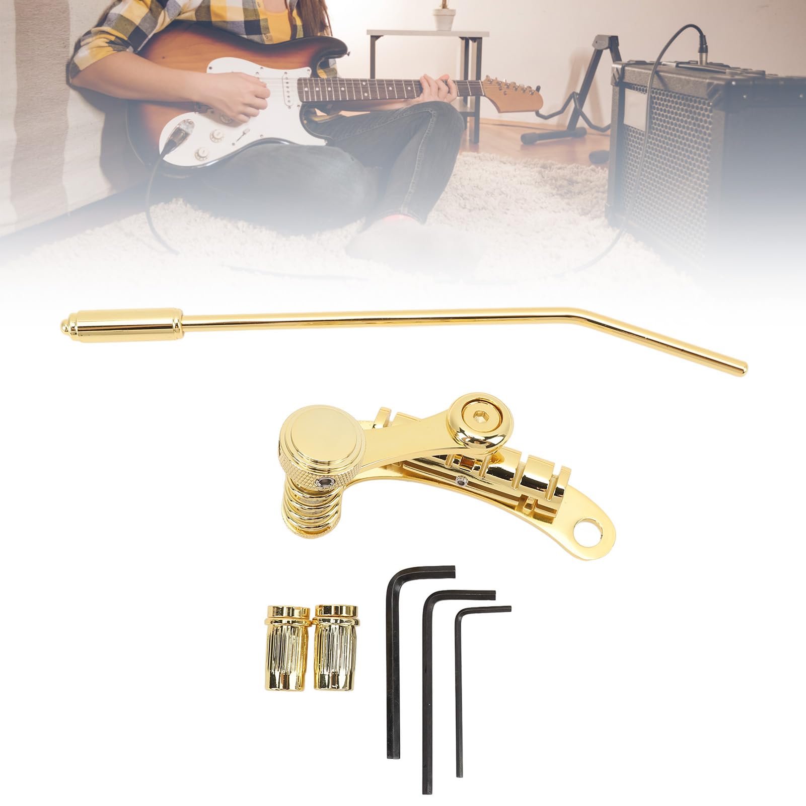 Końcówka Mostkowa Vibrato do Gitary Elektrycznej z korbą ręczną Akcesoria do Instrumentów Strunowych do Gitary LP SG (GOLD)