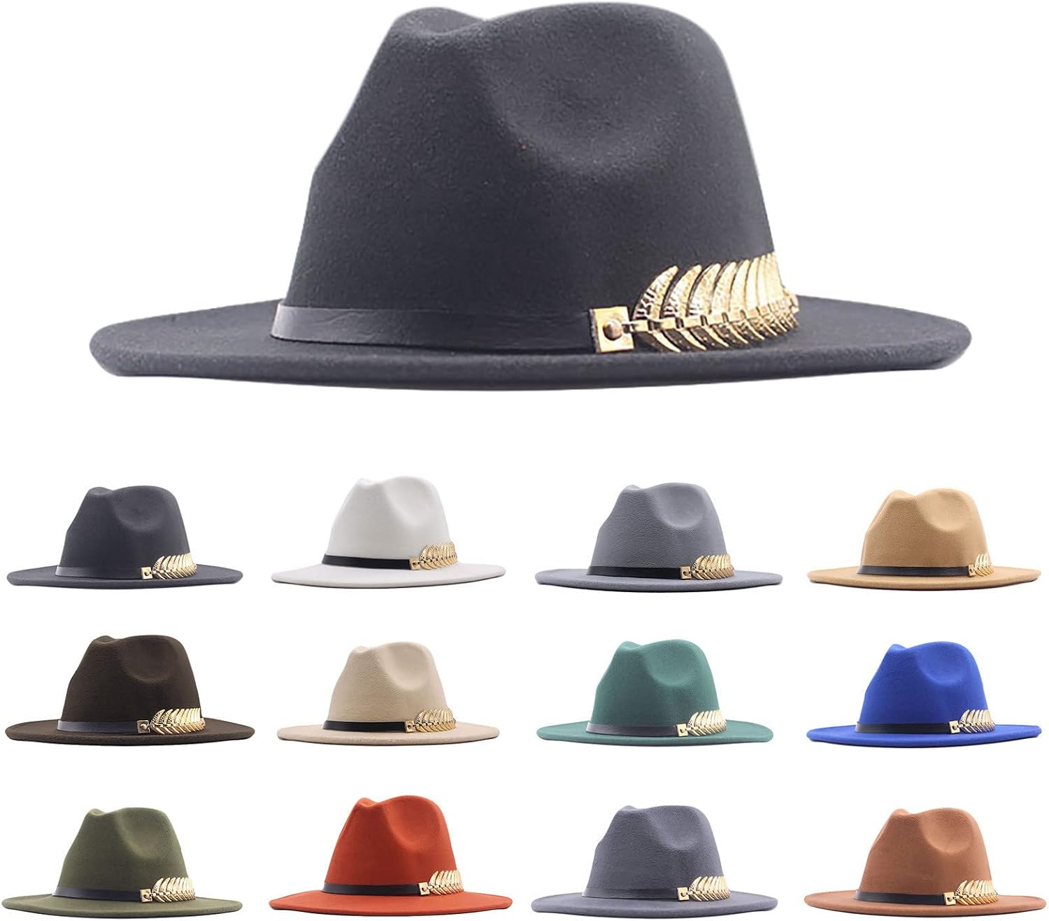 Women's Wide Brim Fedora Panama Hat with Belt Buckle Fedora Brim Church Hat