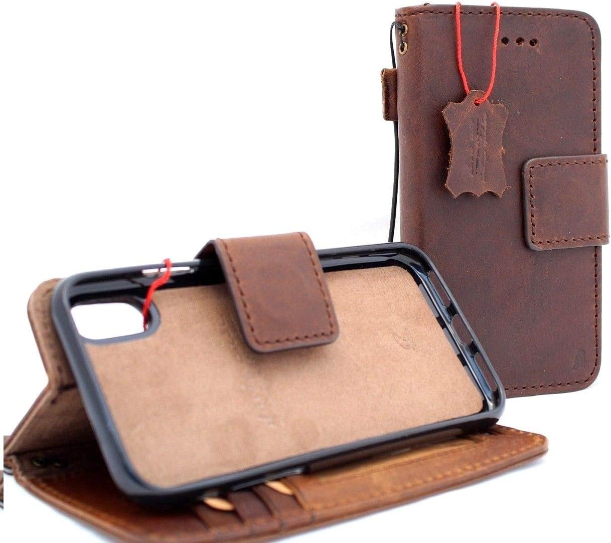 Genuine Real Leather Case for iPhone x Book Wallet Handmade Cover 10 Luxury Cards Soft Holder Magnetic Closure Vintage Detachable DavisCase Removable Jafo Oiled