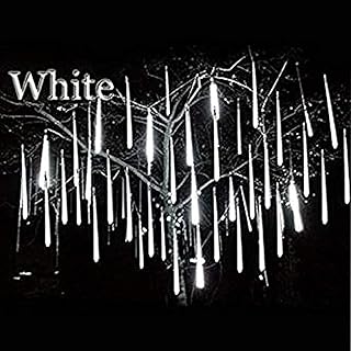 Geanmoki LED Meteor Shower Rain Lights,Drop/Icicle Snow Falling Raindrop 30cm 8 Tubes Waterproof Cascading Lights for Wedding Xmas Home Decor (White)