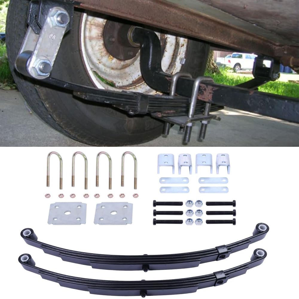 WRLWY 3500 lb Trailer Leaf Spring Suspension Kit – Includes 4-Leaf Springs, U-Bolt Kit, and Single Axle Hanger Kit – Complete Suspension Kit for Single 3,500 lb Trailer Axle