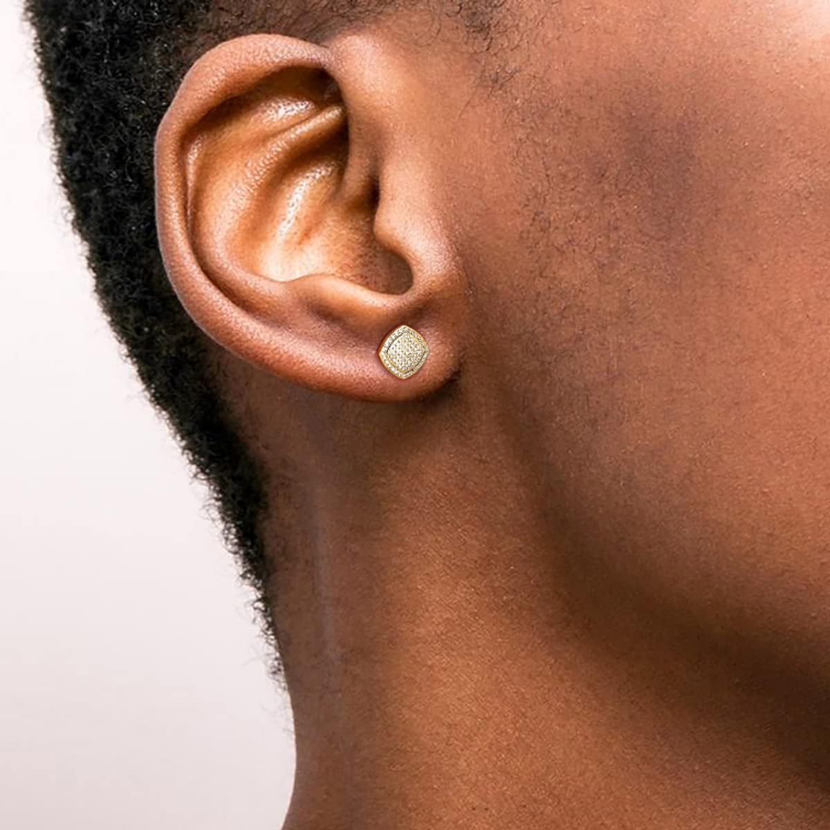 TRUMIUM Stud Earrings for Men Women Fake Diamond 5A Cubic Zirconia Studs Layered Silver Gold Earrings Iced Out Square Hypoallergenic - Image 4