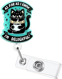 Cute Cat Badge Reel Nurse Nursing Badge Clip with Retractable Alligator Clip Coffee Funny Cat Badge Holder Acrylic Glitter Name Tag ID Card Decor for Medical & Office Worker