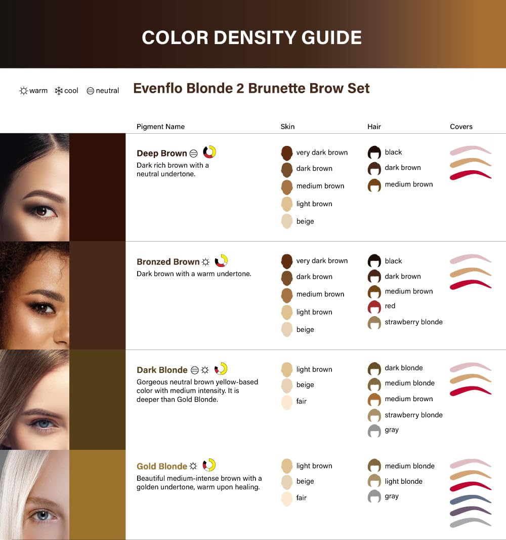 Evenflo Colours Blonde 2 Brunette Brow Tattoo Ink Pigment Eyebrow Microblading Supplies, Vegan, Professional, EU REACH Compliant, Set of 4 (1/2 oz Each)