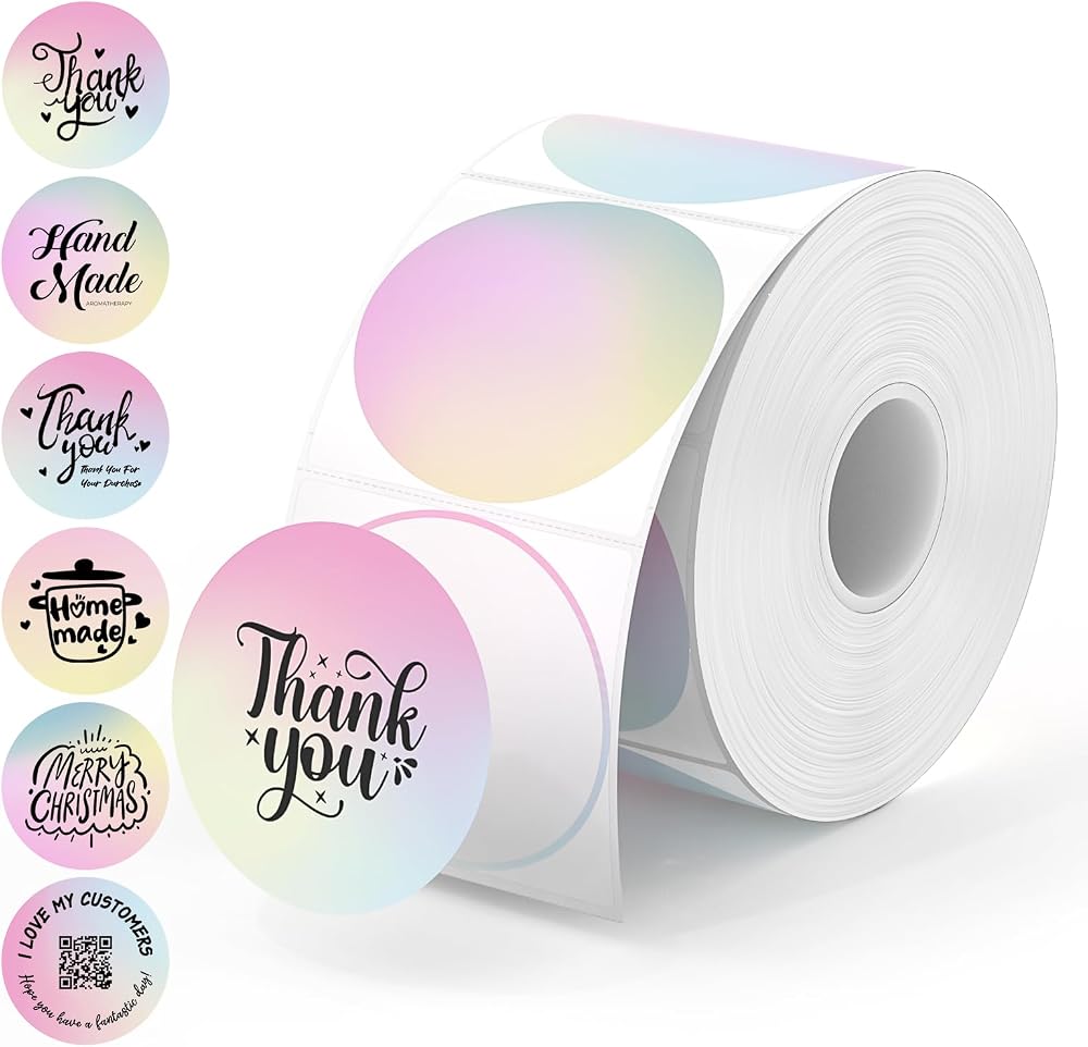 MUNBYN 2 Inch Round Thermal Labels for DIY Logo Design, 750 Sheets/1 Roll