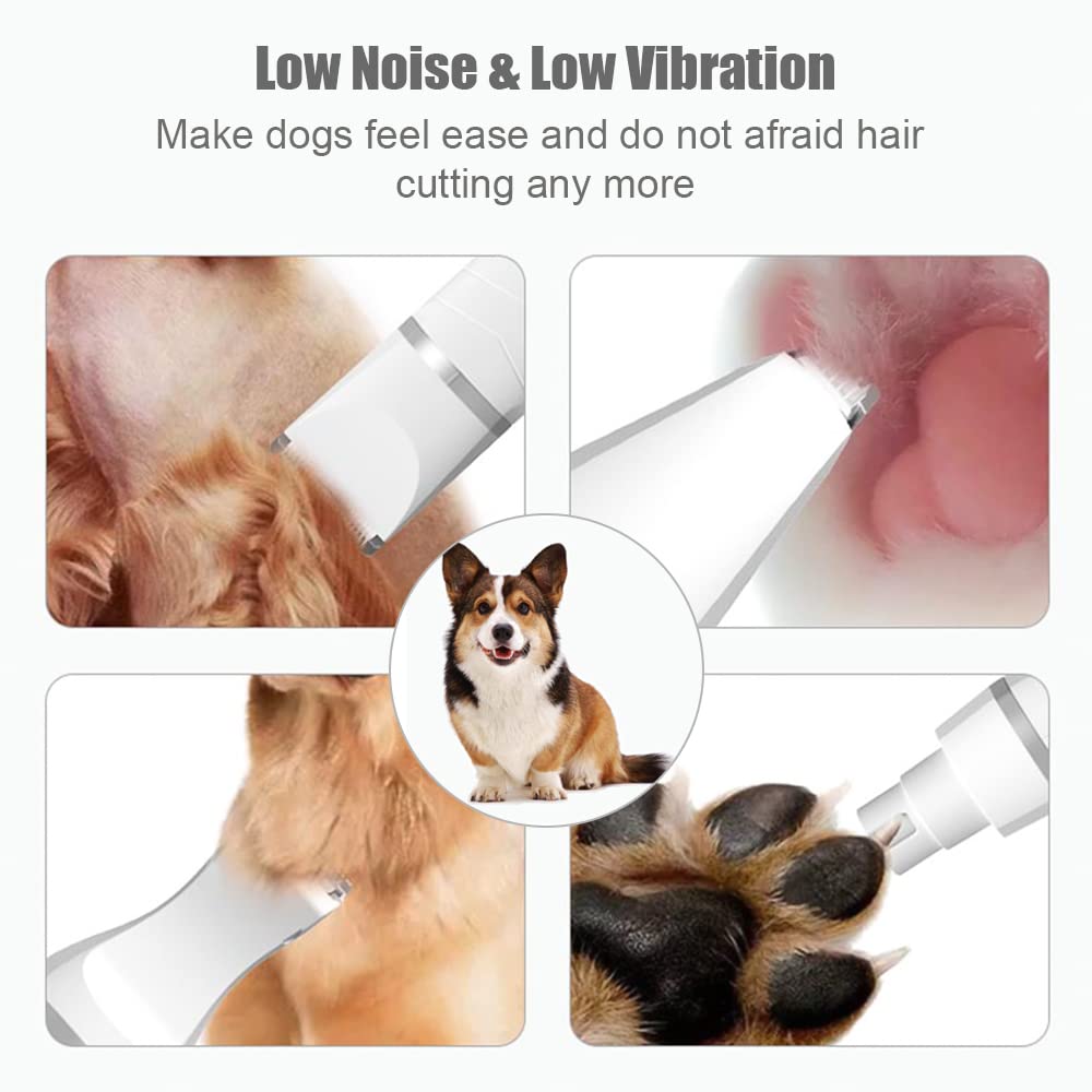 4-in-1 Multi-functional Electric Dog Clippers for Grooming Cordless Dog Shaver Clippers Trimmers Low Noise Pet Grooming Tools Built-in Battery (Weiß)